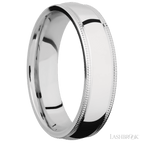 6 mm wide Domed Milgrain Edges 14K White Gold band.