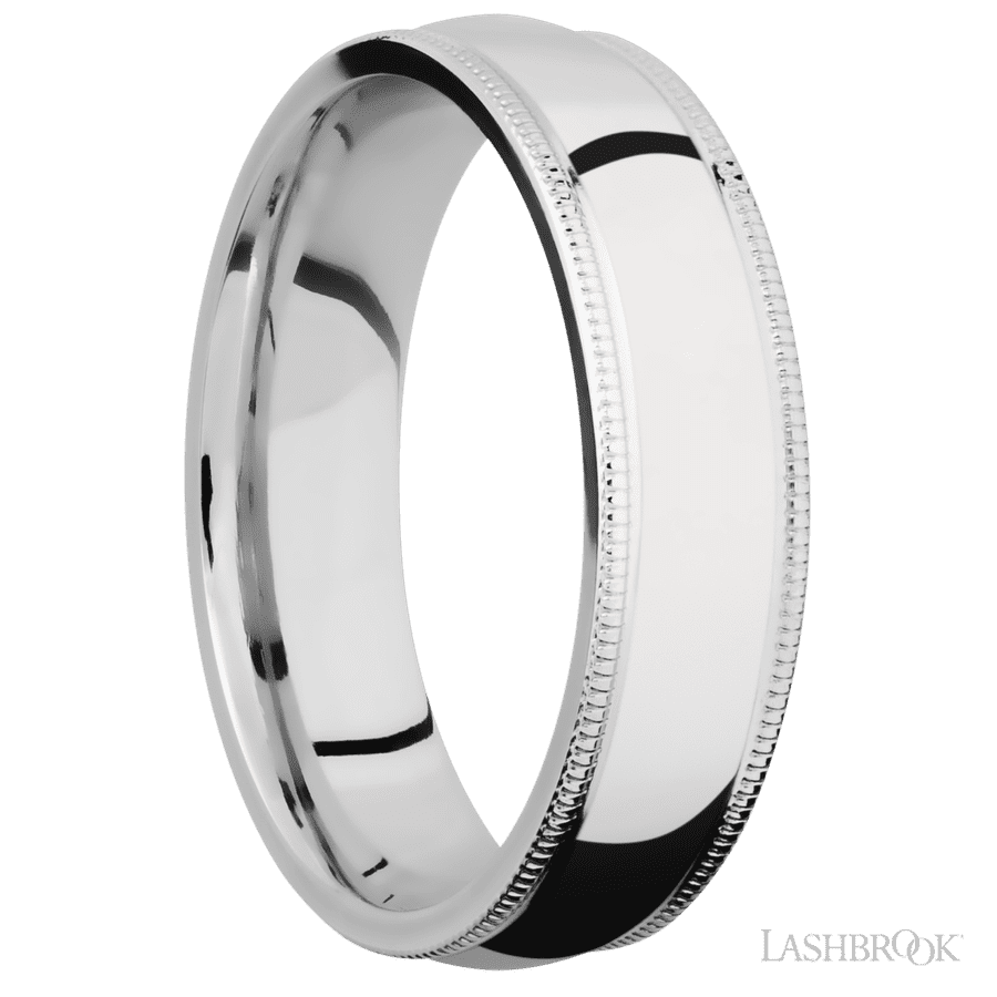 6 mm wide Domed Milgrain Edges 14K White Gold band.