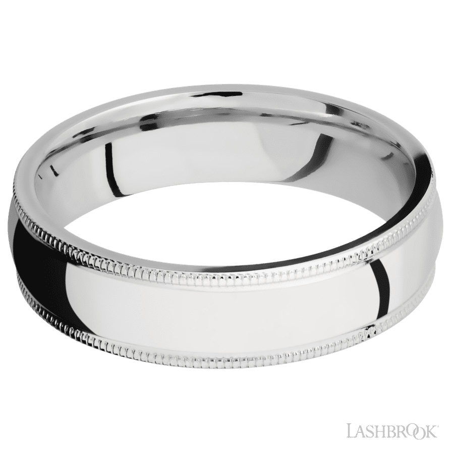 6 mm wide Domed Milgrain Edges 14K White Gold band.