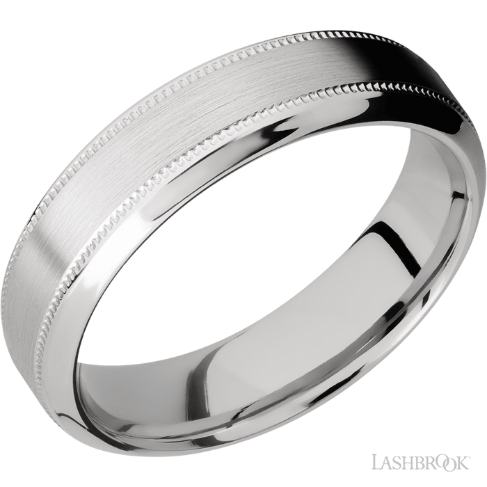 6 mm wide High Bevel Milgrain 14K White Gold band.