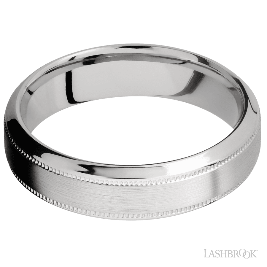 6 mm wide High Bevel Milgrain 14K White Gold band.