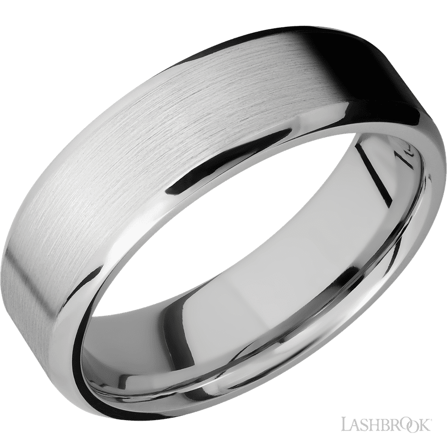 7 mm wide Beveled 14K White Gold band.