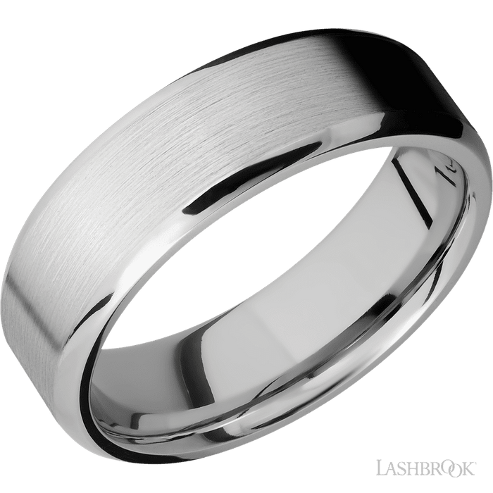 7 mm wide Beveled 14K White Gold band.