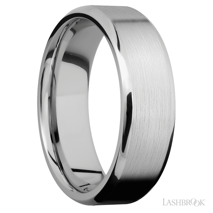 7 mm wide Beveled 14K White Gold band.