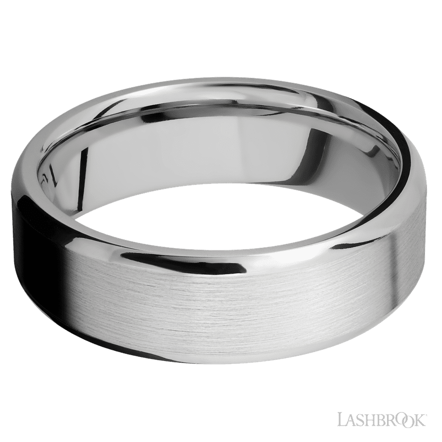 7 mm wide Beveled 14K White Gold band.
