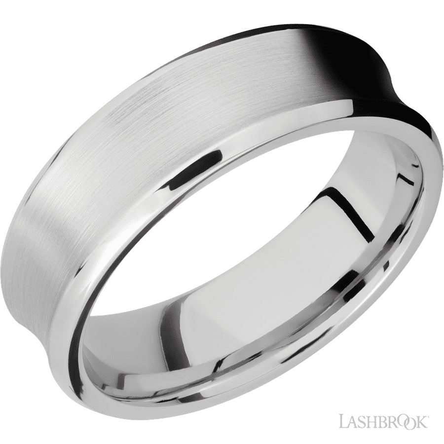 7 mm wide Concave Bevel 14K White Gold band.