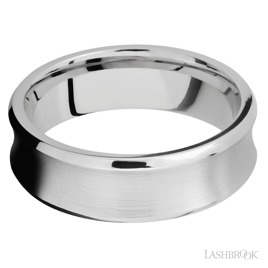 7 mm wide Concave Bevel 14K White Gold band.