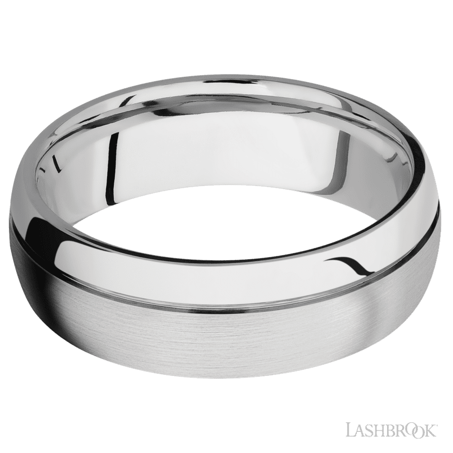 7 mm wide Domed with Off Center Accent Groove 14K White Gold band.