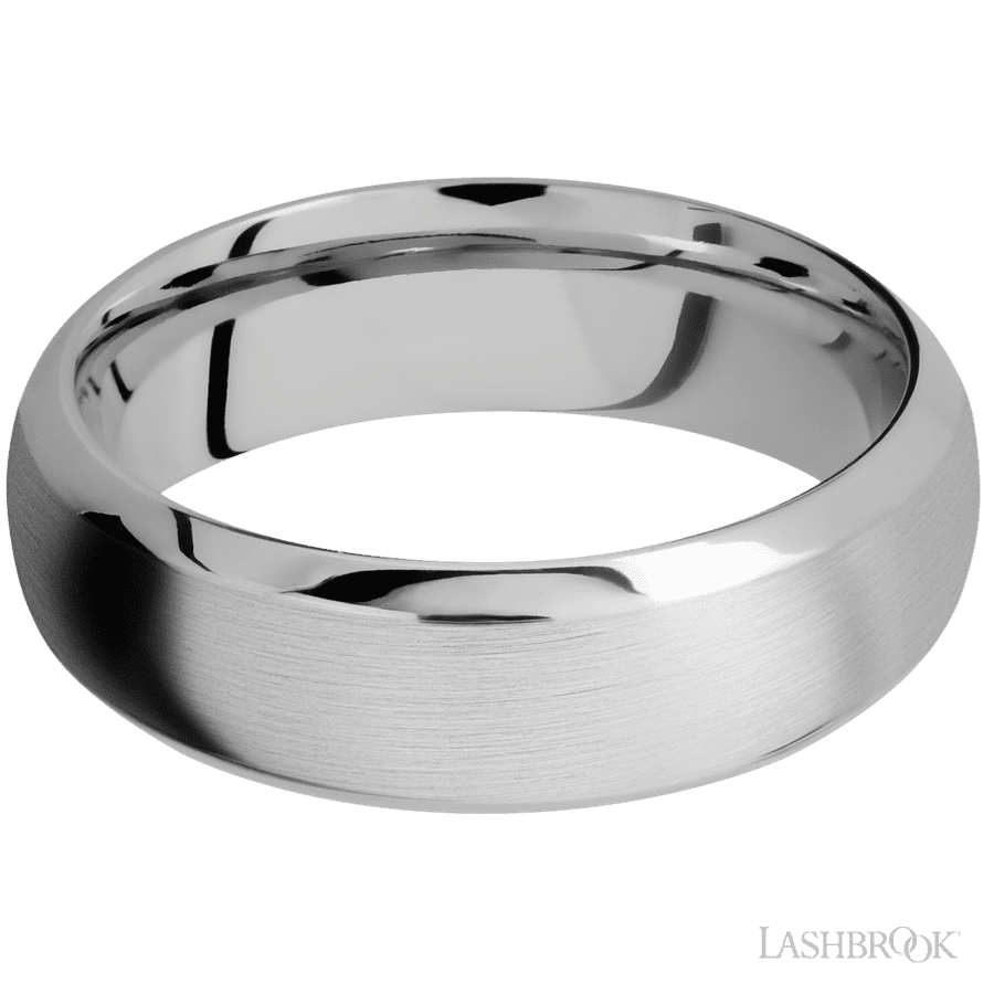 7 mm wide Domed Bevel 14K White Gold band.