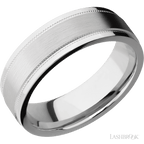 7 mm wide Flat Stepped Edges Milgrain 14K White Gold band.