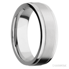 7 mm wide Flat Stepped Edges Milgrain 14K White Gold band.