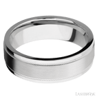 7 mm wide Flat Stepped Edges Milgrain 14K White Gold band.