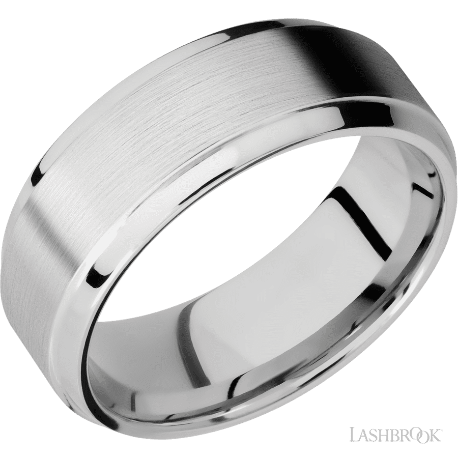8 mm wide Stepped Bevel 14K White Gold band.