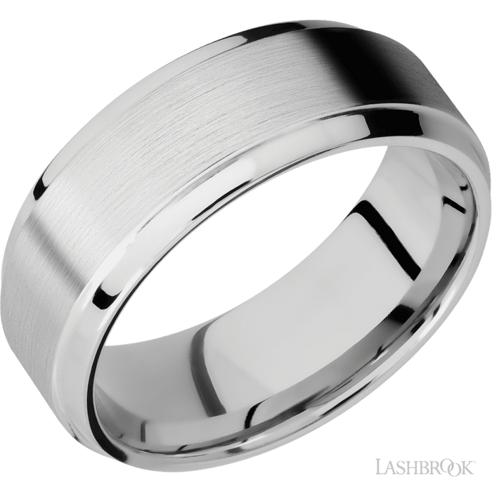 8 mm wide Stepped Bevel 14K White Gold band.