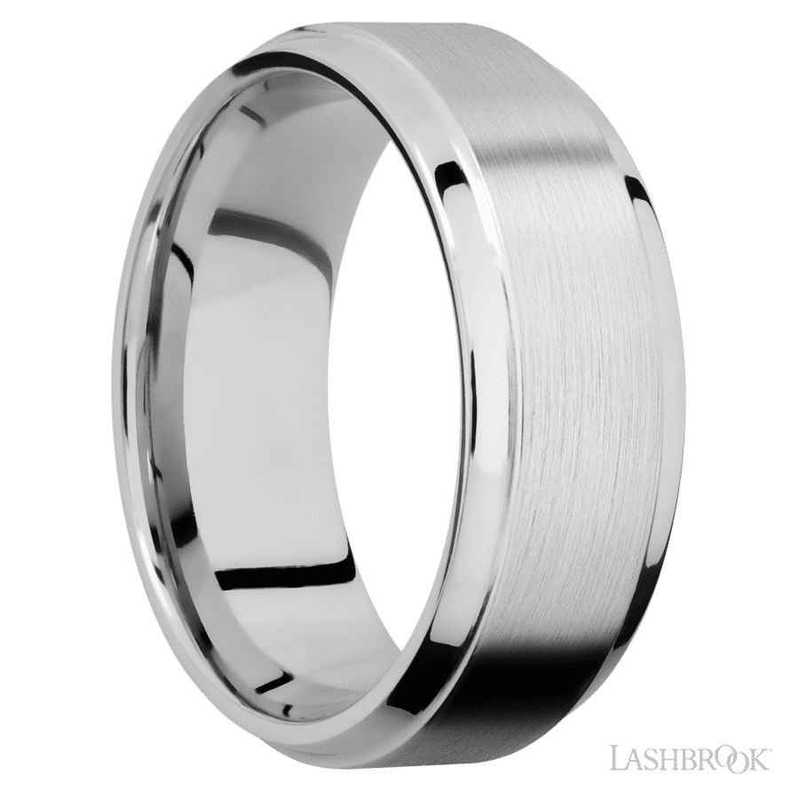 8 mm wide Stepped Bevel 14K White Gold band.