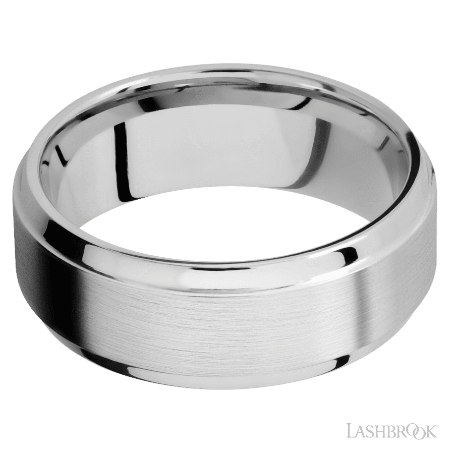 8 mm wide Stepped Bevel 14K White Gold band.