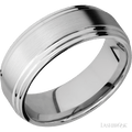 8 mm wide Flat Double Stepped Edges 14K White Gold band.