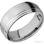 8 mm wide Flat Double Stepped Edges 14K White Gold band.
