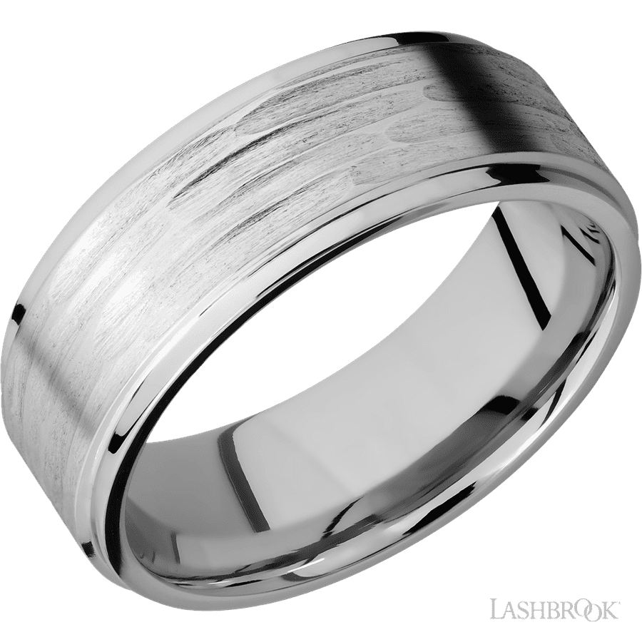 8 mm wide Flat Grooved Edges 14K White Gold band.