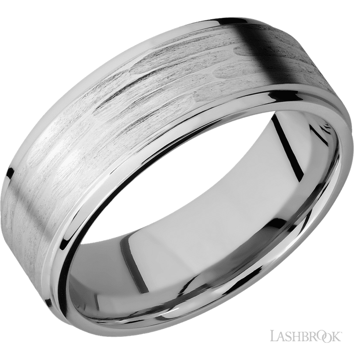 8 mm wide Flat Grooved Edges 14K White Gold band.