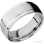 8 mm wide Flat Wide Grooved Edges 14K White Gold band.