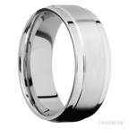 8 mm wide Flat Wide Grooved Edges 14K White Gold band.