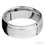8 mm wide Flat Wide Grooved Edges 14K White Gold band.