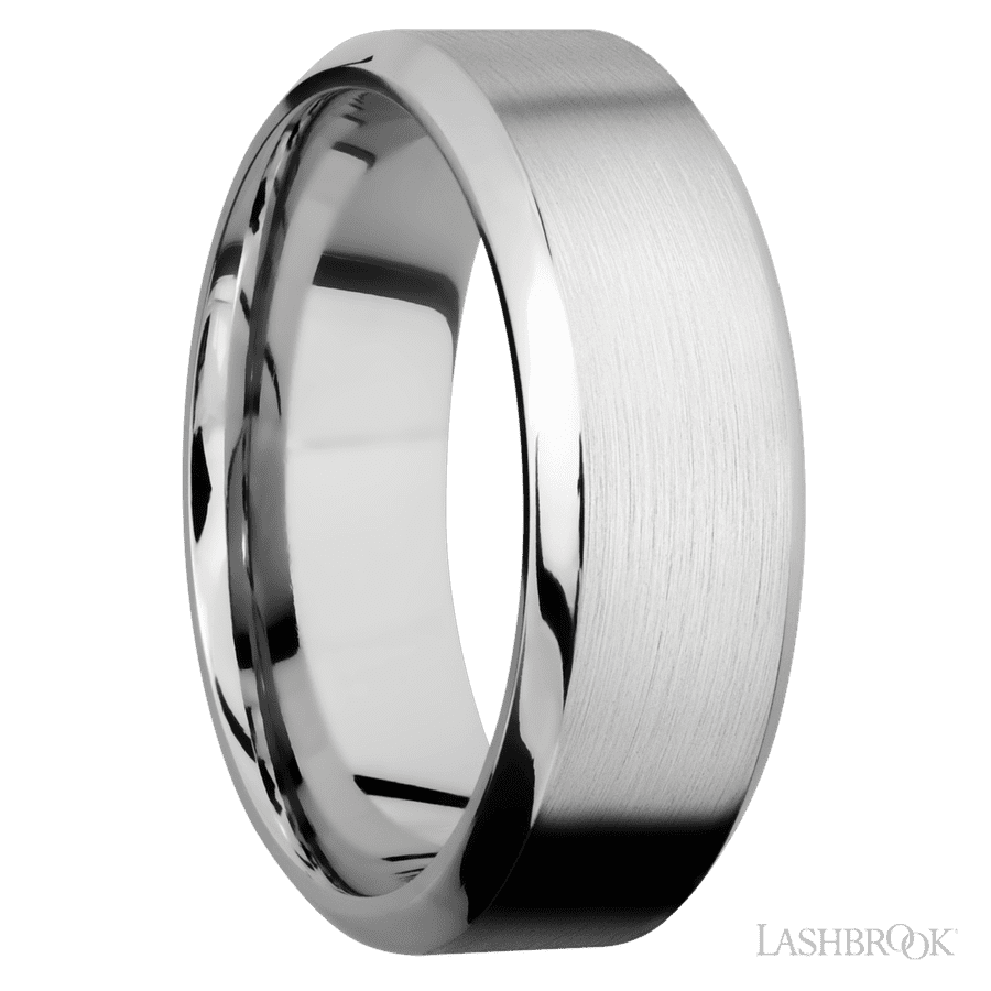 8 mm wide High Bevel 14K White Gold band.