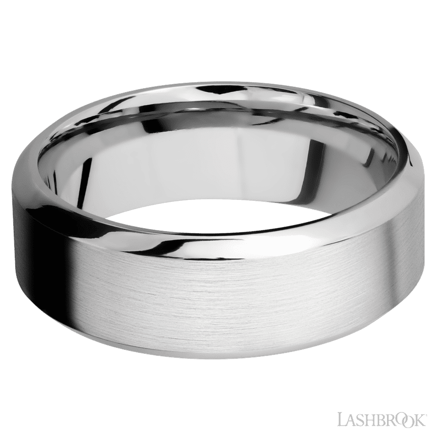 8 mm wide High Bevel 14K White Gold band.