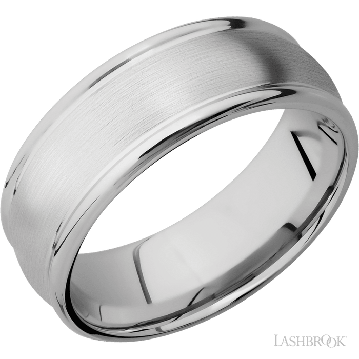 8 mm wide Domed Rounded Edges 14K White Gold band.