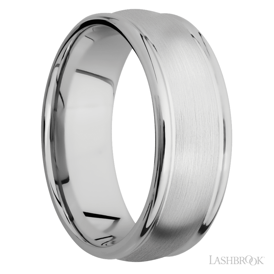 8 mm wide Domed Rounded Edges 14K White Gold band.