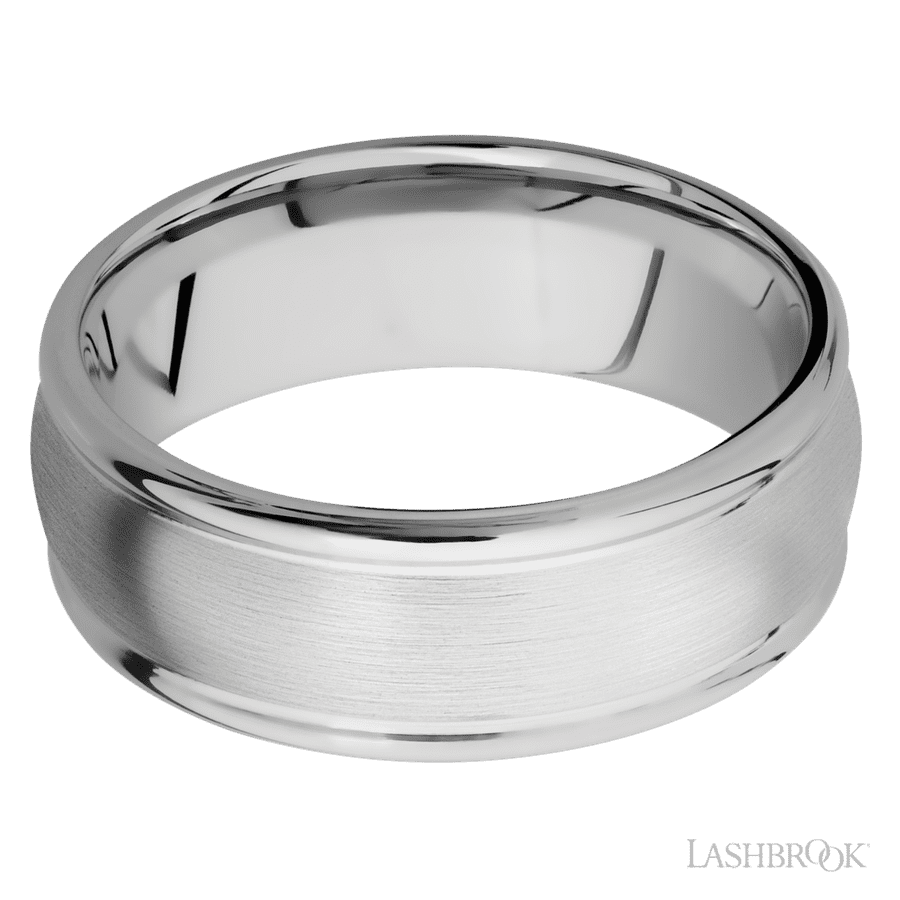 8 mm wide Domed Rounded Edges 14K White Gold band.