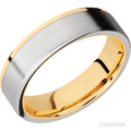 6 mm wide/Flat/14K Yellow Gold band with one 5 mm Off Center Edge inlay of Cobalt Chrome.
