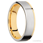 6 mm wide/Flat/14K Yellow Gold band with one 5 mm Off Center Edge inlay of Cobalt Chrome.