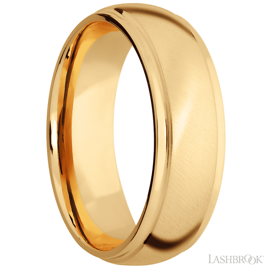 7 mm wide Domed Stepped Down Edges 14K Yellow Gold band.