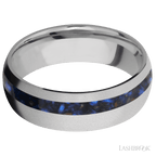 7 mm wide/Domed/Titanium band with one 2 mm Off Center inlay of Blue Tiger Eye.