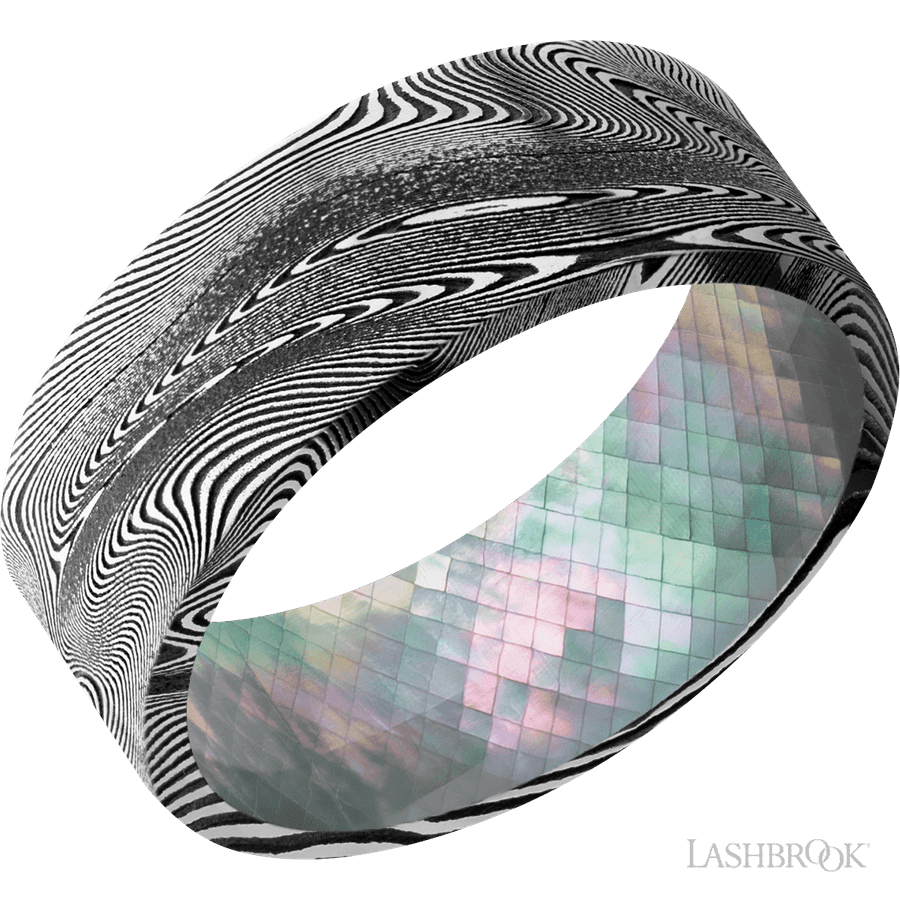 8 mm wide Flat Tightweave band featuring a Black Mother of Pearl sleeve.