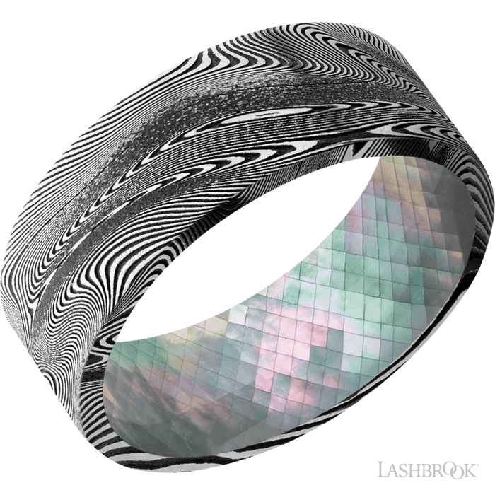 8 mm wide Flat Tightweave band featuring a Black Mother of Pearl sleeve.