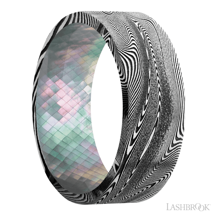 8 mm wide Flat Tightweave band featuring a Black Mother of Pearl sleeve.