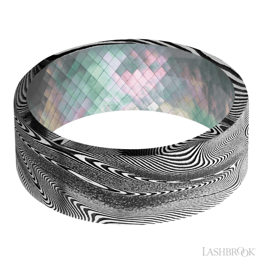 8 mm wide Flat Tightweave band featuring a Black Mother of Pearl sleeve.