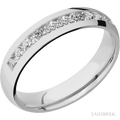 5 mm wide/Domed/Cobalt Chrome band with a Half Eternity arrangement of .07 carat Round Diamond stones in a Channel setting.
