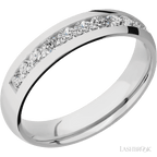 5 mm wide/Domed/Cobalt Chrome band with a Half Eternity arrangement of .07 carat Round Diamond stones in a Channel setting.
