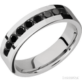 "6 mm wide/Flat/Cobalt Chrome band with an  arrangement of 9, .1 carat Round Black Diamond stones in a Channel setting."