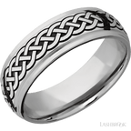 7 mm wide/Domed Stepped Down Edges/Cobalt Chrome band with a laser carved Celtic 9 pattern.