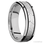 7 mm wide/Flat/Cobalt Chrome band with one 4 mm Centered inlay of Meteorite.
