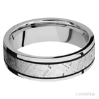 7 mm wide/Flat/Cobalt Chrome band with one 4 mm Centered inlay of Meteorite.