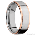 7 mm wide/Flat Grooved Edges/Cobalt Chrome band with two 1 mm Edge inlays of 14K Rose Gold.