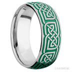 8 mm wide/Domed/Cobalt Chrome band with a laser carved Celtic 17 pattern.
