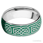 8 mm wide/Domed/Cobalt Chrome band with a laser carved Celtic 17 pattern.