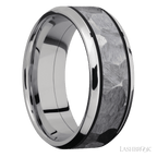 8 mm wide/Beveled/Cobalt Chrome band with one 5 mm Centered inlay of Tantalum.